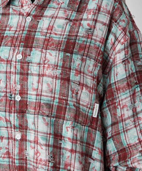 Theater code(シアターコード)の「Regular Collar Floral Tartan Check Shirt / レギュラーカラー 花柄 タータンチェックシャツ(シャツ/ブラウス・メンズ・ベージュ/レッド・M/L)」の9枚目の写真