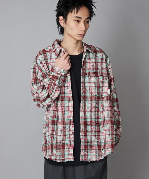 セール】Regular Collar Floral Tartan Check Shirt / レギュラー