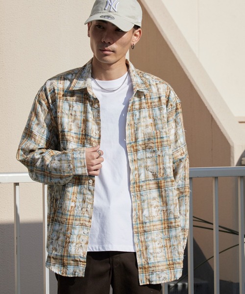 セール】Regular Collar Floral Tartan Check Shirt / レギュラー