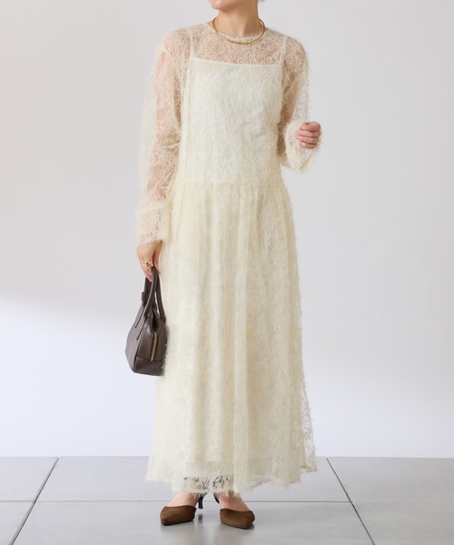 COLLAGE GALLARDAGALANTE（コラージュガリャルダガランテ）の「シアーギャザーワンピース（ワンピース・レディース・アイボリー/ブラック・FREE）」の3枚目の写真