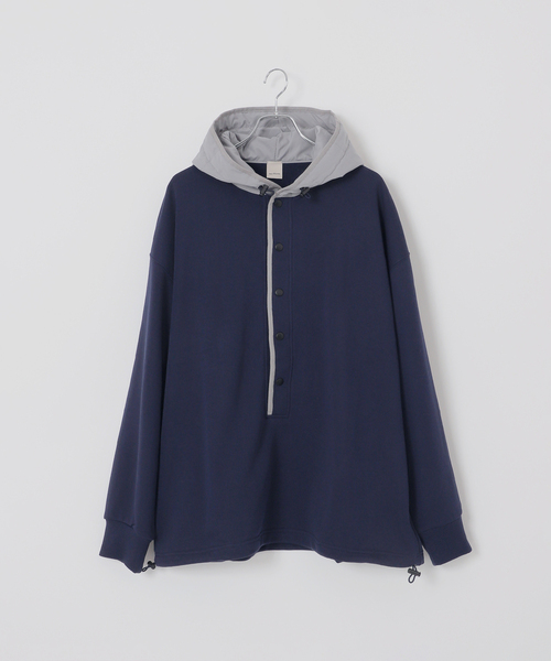 B.C STOCK（ベーセーストック）の「【Deux Allures/ドゥ アリュール】ナカワタフードトレーナー（パーカー・メンズ・ベージュ/ネイビー・MEDIUM/LARGE）」の18枚目の写真