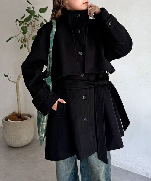 amilige ケープ付きメルトンPコート ケープ付き軽量メルトンミドルコート（その他アウター）｜CPCM