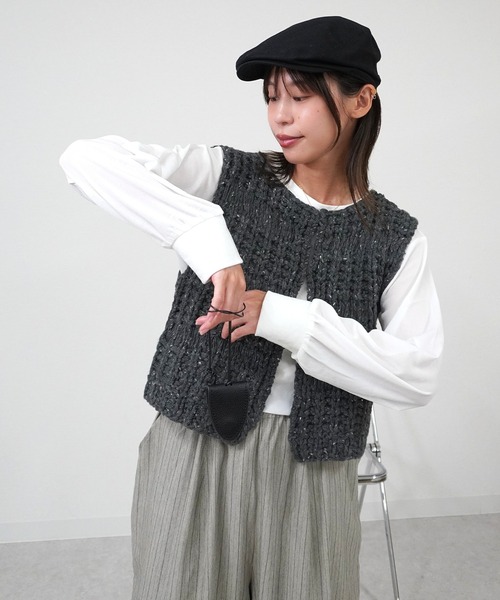 gossara（ゴサラ）の「ハンドロービングニットベスト（ベスト・レディース・ブラウン/アイボリー/チャコール・FREE）」の13枚目の写真