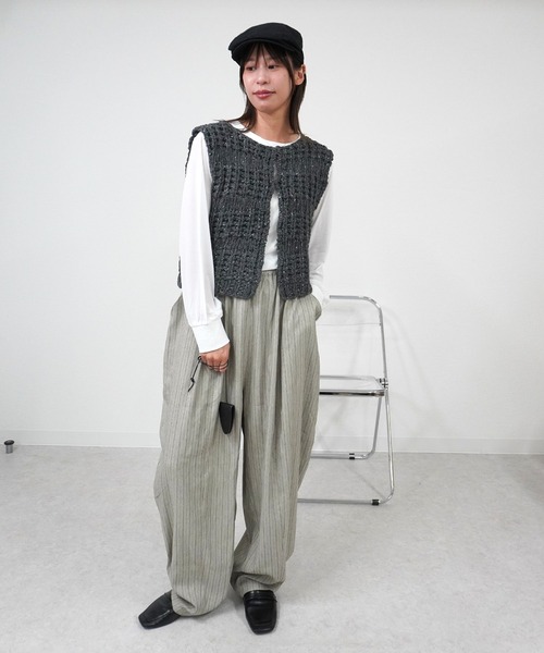 gossara（ゴサラ）の「ハンドロービングニットベスト（ベスト・レディース・ブラウン/アイボリー/チャコール・FREE）」の15枚目の写真