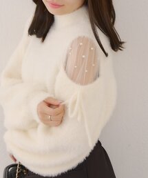 肌見せパールフェザーニット