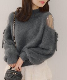 肌見せパールフェザーニット