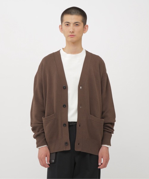 MHL ドライコットンリネン ループバックカーディガン チャコールグレー M MHL./DRY COTTON LINEN LOOPBACK ZIP CARDIGAN (KHAKI)