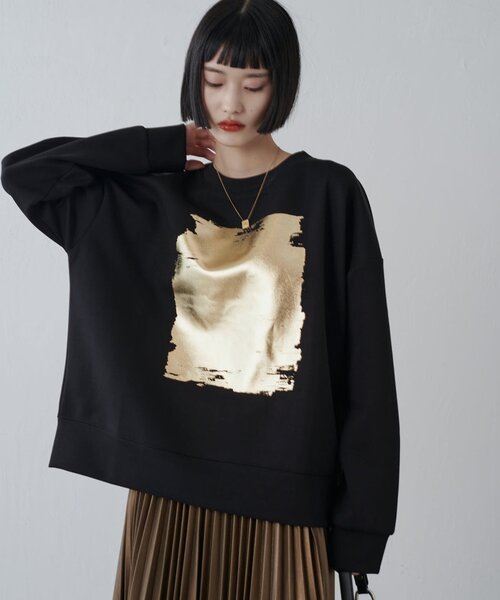 Lui's（ルイス）の「箔プリントダンボールプルオーバー（スウェット・レディース・ブラック/チャコールグレー/ライトベージュ・FREE）」の4枚目の写真