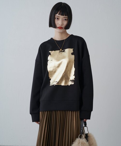 Lui's（ルイス）の「箔プリントダンボールプルオーバー（スウェット・レディース・ブラック/チャコールグレー/ライトベージュ・FREE）」の5枚目の写真