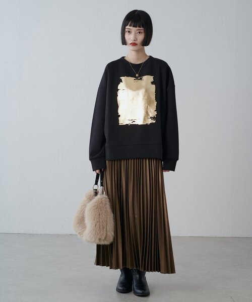 Lui's（ルイス）の「箔プリントダンボールプルオーバー（スウェット・レディース・ブラック/チャコールグレー/ライトベージュ・FREE）」の7枚目の写真