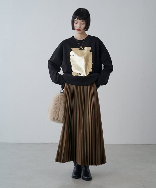 Lui's（ルイス）の「箔プリントダンボールプルオーバー（スウェット・レディース・ブラック/チャコールグレー/ライトベージュ・FREE）」の8枚目の写真