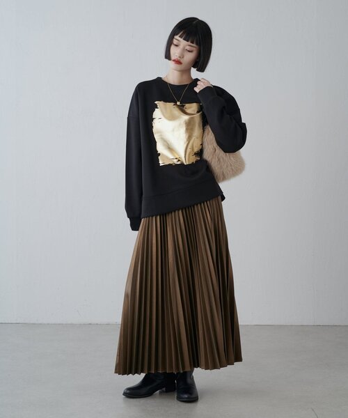 Lui's（ルイス）の「箔プリントダンボールプルオーバー（スウェット・レディース・ブラック/チャコールグレー/ライトベージュ・FREE）」の9枚目の写真