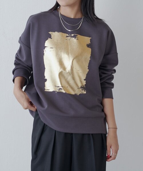 Lui's（ルイス）の「箔プリントダンボールプルオーバー（スウェット・レディース・ブラック/チャコールグレー/ライトベージュ・FREE）」の12枚目の写真