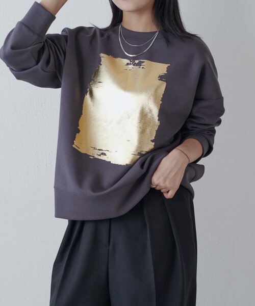 Lui's（ルイス）の「箔プリントダンボールプルオーバー（スウェット・レディース・ブラック/チャコールグレー/ライトベージュ・FREE）」の13枚目の写真