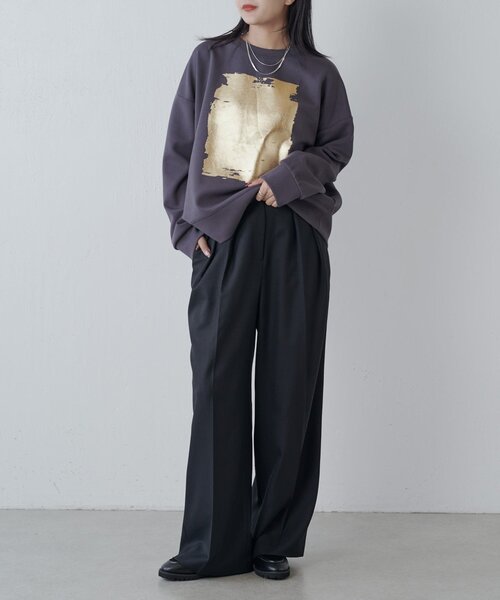 Lui's（ルイス）の「箔プリントダンボールプルオーバー（スウェット・レディース・ブラック/チャコールグレー/ライトベージュ・FREE）」の16枚目の写真