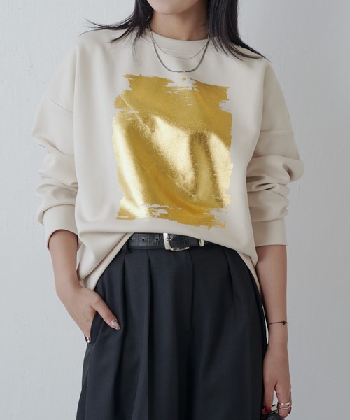 Lui's（ルイス）の「箔プリントダンボールプルオーバー（スウェット・レディース・ブラック/チャコールグレー/ライトベージュ・FREE）」の3枚目の写真