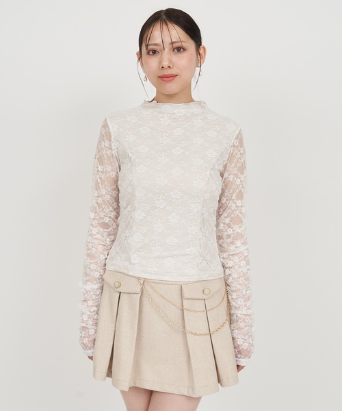 ROYAL PARTY(ロイヤルパーティー)の「ダブルレースギャザースリーブシアートップス(Tシャツ/カットソー・レディース・ブラック/オフホワイト・FREE)」の9枚目の写真