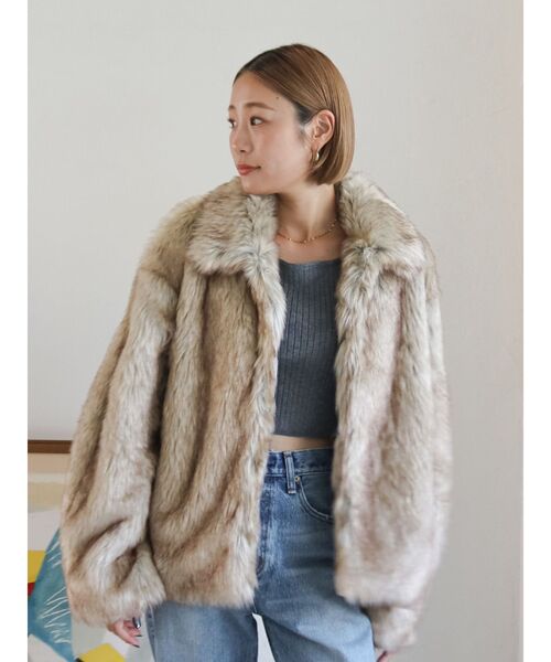 Ungrid ボリュームデザインファーコート/ベージュ セール】ボリュームデザインファーコート（ダウンジャケット