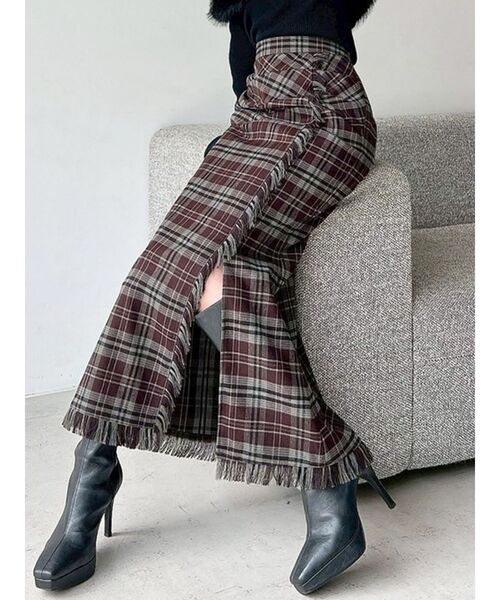 RESEXXY（リゼクシー）の「フリンジチェックタックスカート（スカート・レディース・レッド/ネイビー/ブラウン・FREE）」の2枚目の写真