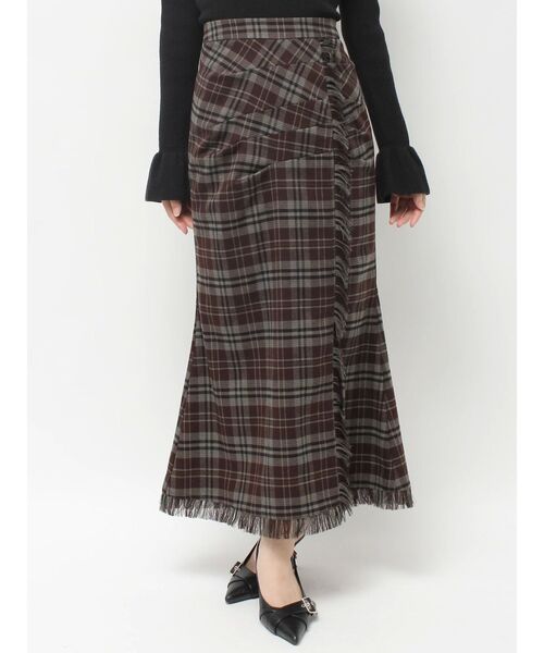 RESEXXY（リゼクシー）の「フリンジチェックタックスカート（スカート・レディース・レッド/ネイビー/ブラウン・FREE）」の4枚目の写真