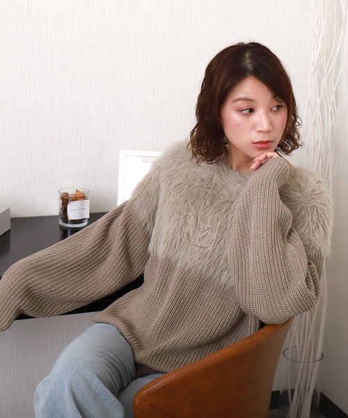 libelle more(リベル モア)の「シャギー切り替えニットプルオーバー(ニット/セーター・レディース・ブルーグリーン/グレイッシュベージュ/オフホワイト/チャコールグレー・M)」の2枚目の写真
