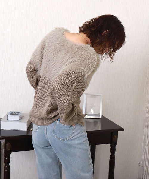 libelle more(リベル モア)の「シャギー切り替えニットプルオーバー(ニット/セーター・レディース・ブルーグリーン/グレイッシュベージュ/オフホワイト/チャコールグレー・M)」の6枚目の写真