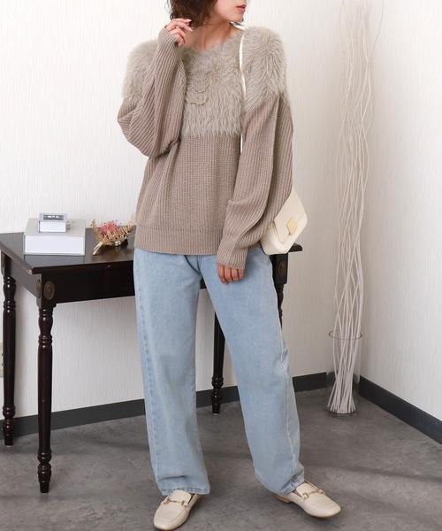 libelle more(リベル モア)の「シャギー切り替えニットプルオーバー(ニット/セーター・レディース・ブルーグリーン/グレイッシュベージュ/オフホワイト/チャコールグレー・M)」の8枚目の写真
