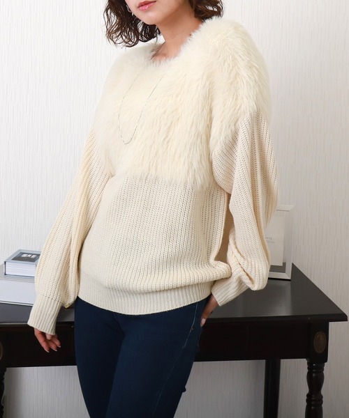 libelle more(リベル モア)の「シャギー切り替えニットプルオーバー(ニット/セーター・レディース・ブルーグリーン/グレイッシュベージュ/オフホワイト/チャコールグレー・M)」の13枚目の写真