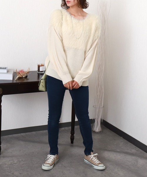 libelle more(リベル モア)の「シャギー切り替えニットプルオーバー(ニット/セーター・レディース・ブルーグリーン/グレイッシュベージュ/オフホワイト/チャコールグレー・M)」の15枚目の写真