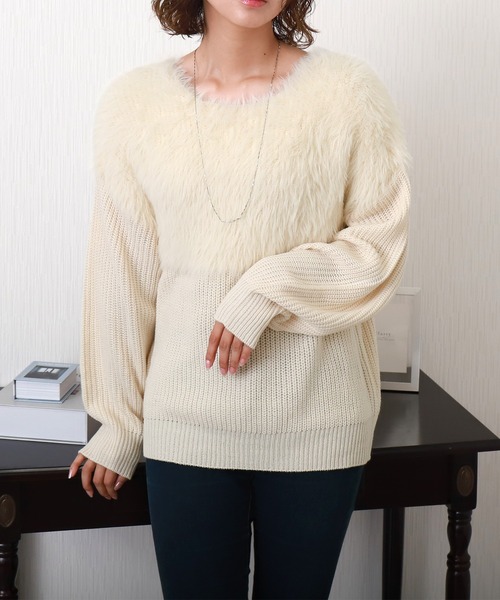 libelle more(リベル モア)の「シャギー切り替えニットプルオーバー(ニット/セーター・レディース・ブルーグリーン/グレイッシュベージュ/オフホワイト/チャコールグレー・M)」の18枚目の写真