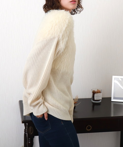 libelle more(リベル モア)の「シャギー切り替えニットプルオーバー(ニット/セーター・レディース・ブルーグリーン/グレイッシュベージュ/オフホワイト/チャコールグレー・M)」の19枚目の写真