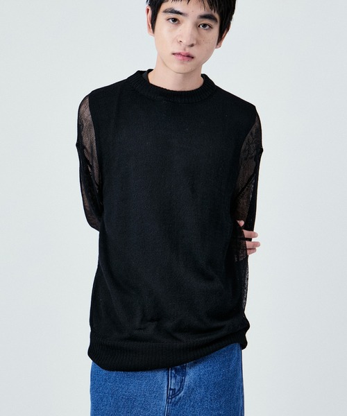 M TO R(ムウトアール)の「SHEER LONG SLEEVE KNIT UNISEX(ニット/セーター・レディース・ブラック/ブルー系その他4/オフホワイト・38/40/42)」の1枚目の写真