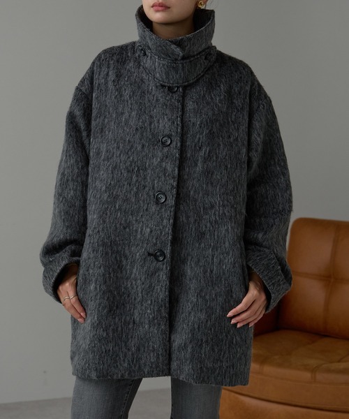 r.(アールドット)の「シャギー スタンドカラー2wayミドルコート(その他アウター・レディース・グレー/ブラック・FREE)」の3枚目の写真