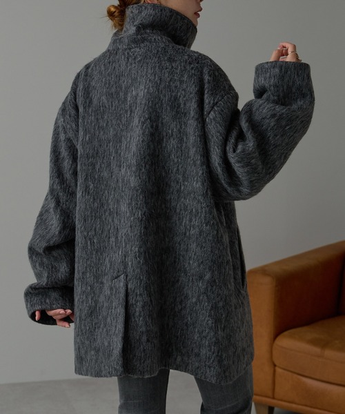 ♡スタンドカラーシャギーミドルCO/チャコールグレー セール】シャギー スタンドカラー2wayミドルコート（その他アウター