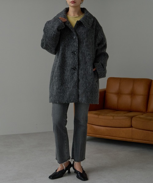 r.(アールドット)の「シャギー スタンドカラー2wayミドルコート(その他アウター・レディース・グレー/ブラック・FREE)」の11枚目の写真