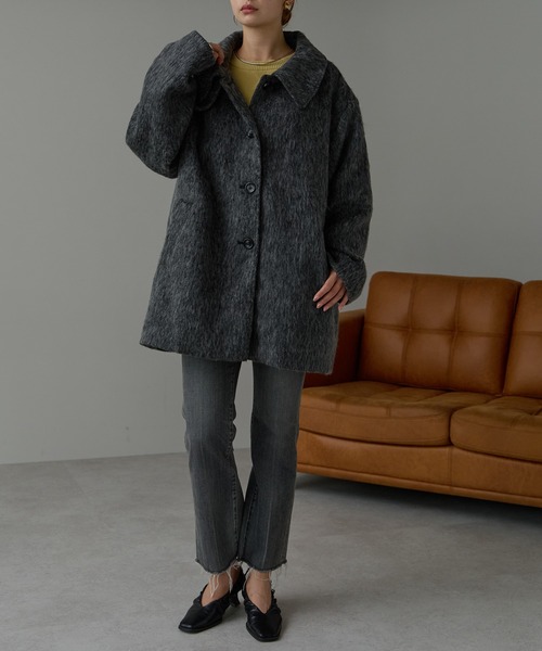 r.(アールドット)の「シャギー スタンドカラー2wayミドルコート(その他アウター・レディース・グレー/ブラック・FREE)」の12枚目の写真