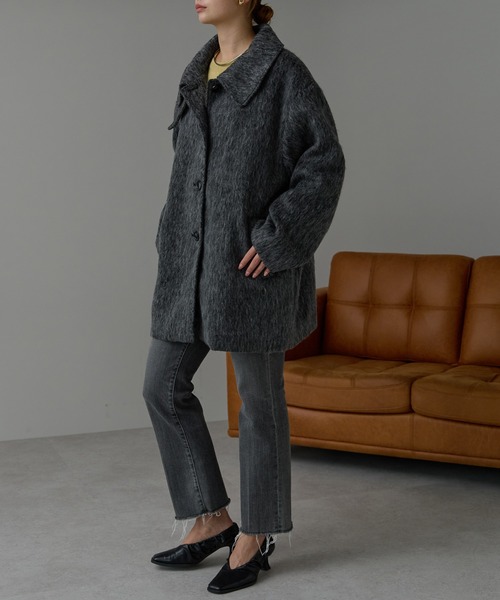 r.(アールドット)の「シャギー スタンドカラー2wayミドルコート(その他アウター・レディース・グレー/ブラック・FREE)」の13枚目の写真