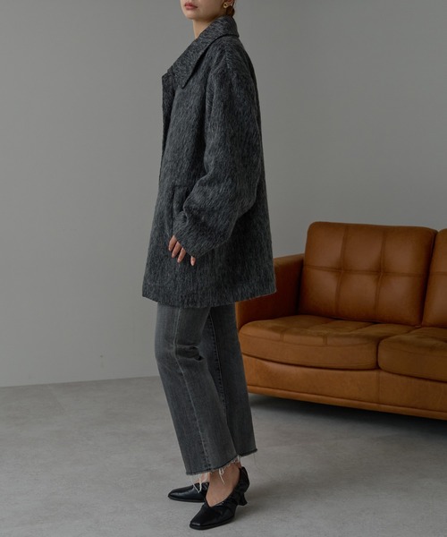 r.(アールドット)の「シャギー スタンドカラー2wayミドルコート(その他アウター・レディース・グレー/ブラック・FREE)」の14枚目の写真