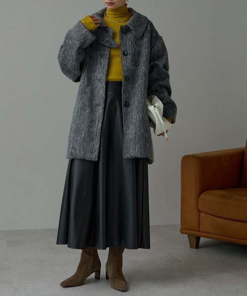 r.(アールドット)の「シャギー スタンドカラー2wayミドルコート(その他アウター・レディース・グレー/ブラック・FREE)」の22枚目の写真