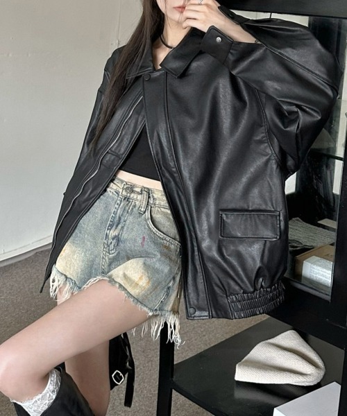 Miniministore（ミニミニストア）の「ライダースジャケット レディースブルゾン（ライダースジャケット・レディース・ブラック/ブラウン・M/L）」の3枚目の写真