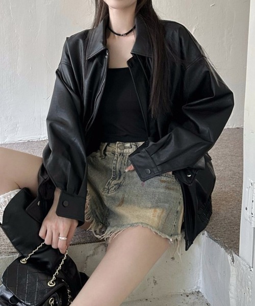 Miniministore（ミニミニストア）の「ライダースジャケット レディースブルゾン（ライダースジャケット・レディース・ブラック/ブラウン・M/L）」の4枚目の写真