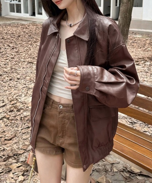 Miniministore（ミニミニストア）の「ライダースジャケット レディースブルゾン（ライダースジャケット・レディース・ブラック/ブラウン・M/L）」の5枚目の写真