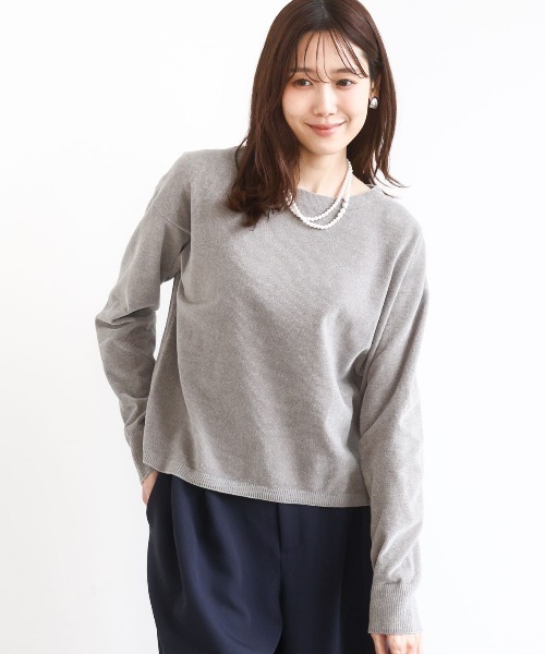 MK MICHEL KLEIN(エムケーミッシェルクラン)の「モールヤーンボートネックニット/洗える(ニット/セーター・レディース・グレイッシュベージュ/レッド/グレー/マスタード/ライトピンク/ライトブルー/カーキ/アイボリー・38)」の5枚目の写真