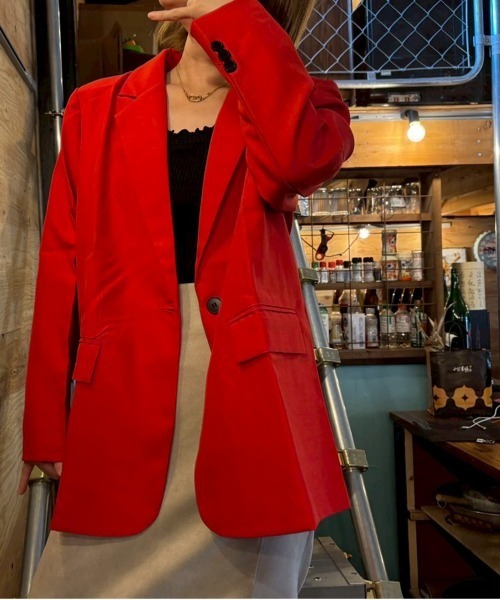 ARCADE(アーケード)の「テーラードジャケット ゆったり 1つ釦 カジュアル スーツジャケット 秋服 春服(テーラードジャケット・レディース・レッド/チャコールグレー/ブラック・S/M/L)」の3枚目の写真
