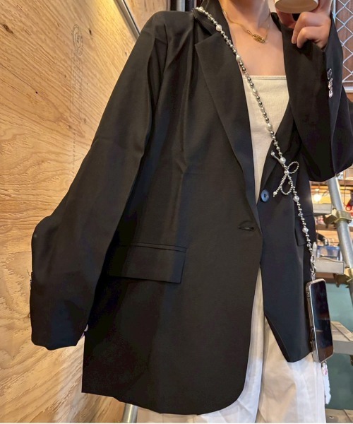 ARCADE(アーケード)の「テーラードジャケット ゆったり 1つ釦 カジュアル スーツジャケット 秋服 春服(テーラードジャケット・レディース・レッド/チャコールグレー/ブラック・S/M/L)」の6枚目の写真