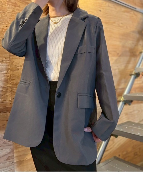 ARCADE(アーケード)の「テーラードジャケット ゆったり 1つ釦 カジュアル スーツジャケット 秋服 春服(テーラードジャケット・レディース・レッド/チャコールグレー/ブラック・S/M/L)」の12枚目の写真