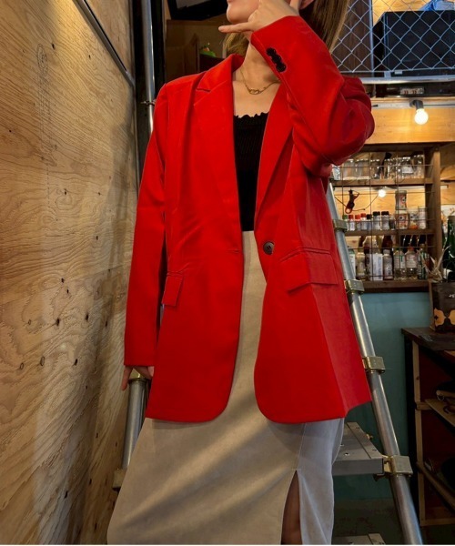 ARCADE(アーケード)の「テーラードジャケット ゆったり 1つ釦 カジュアル スーツジャケット 秋服 春服(テーラードジャケット・レディース・レッド/チャコールグレー/ブラック・S/M/L)」の17枚目の写真