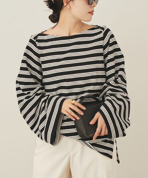 plage（プラージュ）の「wide sleeve ボーダーTシャツ（Tシャツ/カットソー・レディース・ベージュ/ブラック・FREE）」の9枚目の写真