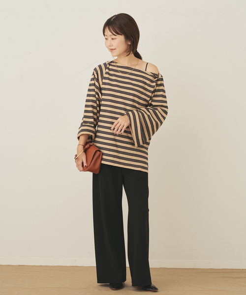 plage（プラージュ）の「wide sleeve ボーダーTシャツ（Tシャツ/カットソー・レディース・ベージュ/ブラック・FREE）」の6枚目の写真