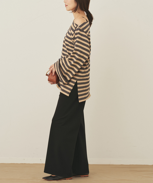 plage（プラージュ）の「wide sleeve ボーダーTシャツ（Tシャツ/カットソー・レディース・ベージュ/ブラック・FREE）」の5枚目の写真